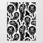 Black and white melted happy face pattern Poster Gallery Image 4