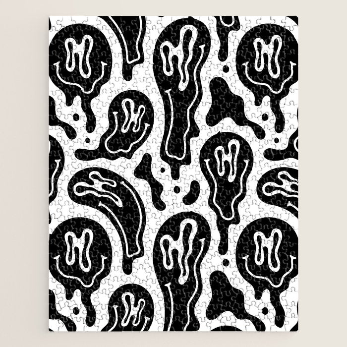 Black and white melted happy face pattern Jigsaw Puzzle Gallery Image 1