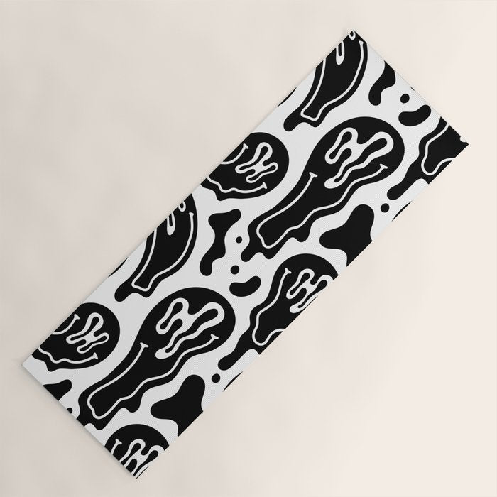 Black and white melted happy face pattern Yoga Mat Gallery Image 1