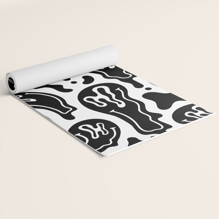 Black and white melted happy face pattern Yoga Mat Gallery Image 2