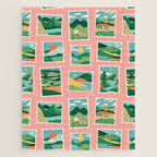 Vintage nature landscape postage stamp sticker pattern Jigsaw Puzzle Gallery Image 1