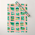 Vintage nature landscape postage stamp sticker pattern Wrapping Paper Gallery Image 1