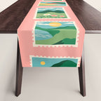 Vintage nature landscape postage stamp sticker pattern Table Runner Gallery Image 1