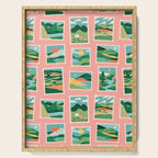 Vintage nature landscape postage stamp sticker pattern Serving Tray Gallery Image 1