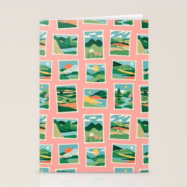 Vintage nature landscape postage stamp sticker pattern Stationery Card Gallery Image 1