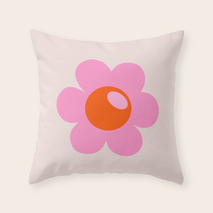 La Fleur | 05 - Abstract Retro Flower Print Pink Orange And Neutral Boho Decor Modern Floral Throw Pillow Gallery Image 1