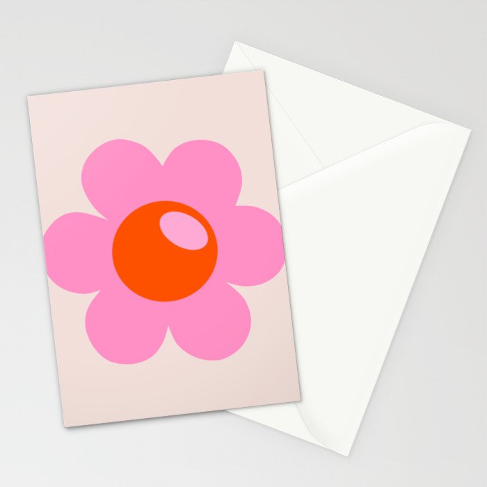 La Fleur | 05 - Abstract Retro Flower Print Pink Orange And Neutral Boho Decor Modern Floral Stationery Card Gallery Image 2