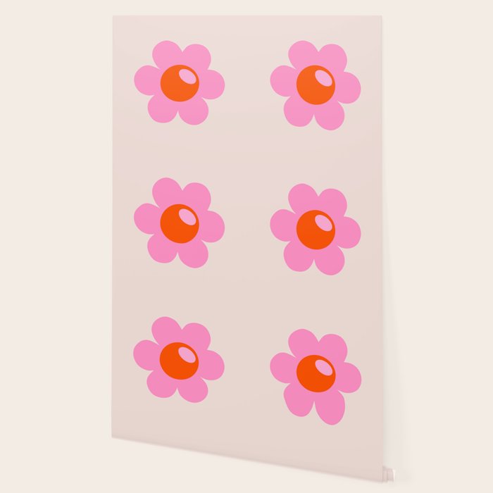 La Fleur | 05 - Abstract Retro Flower Print Pink Orange And Neutral Boho Decor Modern Floral Wallpaper Gallery Image 2