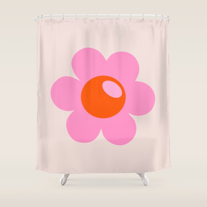 La Fleur | 05 - Abstract Retro Flower Print Pink Orange And Neutral Boho Decor Modern Floral Shower Curtain Gallery Image 1