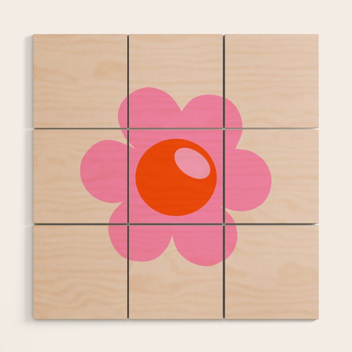 La Fleur | 05 - Abstract Retro Flower Print Pink Orange And Neutral Boho Decor Modern Floral Wood Wall Art Gallery Image 1