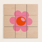 La Fleur | 05 - Abstract Retro Flower Print Pink Orange And Neutral Boho Decor Modern Floral Wood Wall Art Gallery Image 1