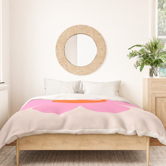 La Fleur | 05 - Abstract Retro Flower Print Pink Orange And Neutral Boho Decor Modern Floral Duvet Cover Gallery Image 3