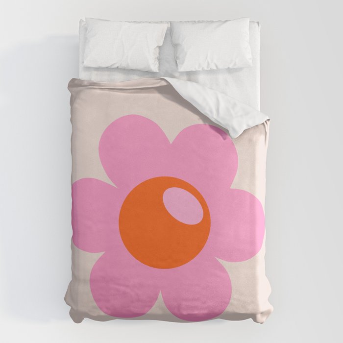 La Fleur | 05 - Abstract Retro Flower Print Pink Orange And Neutral Boho Decor Modern Floral Duvet Cover Gallery Image 6