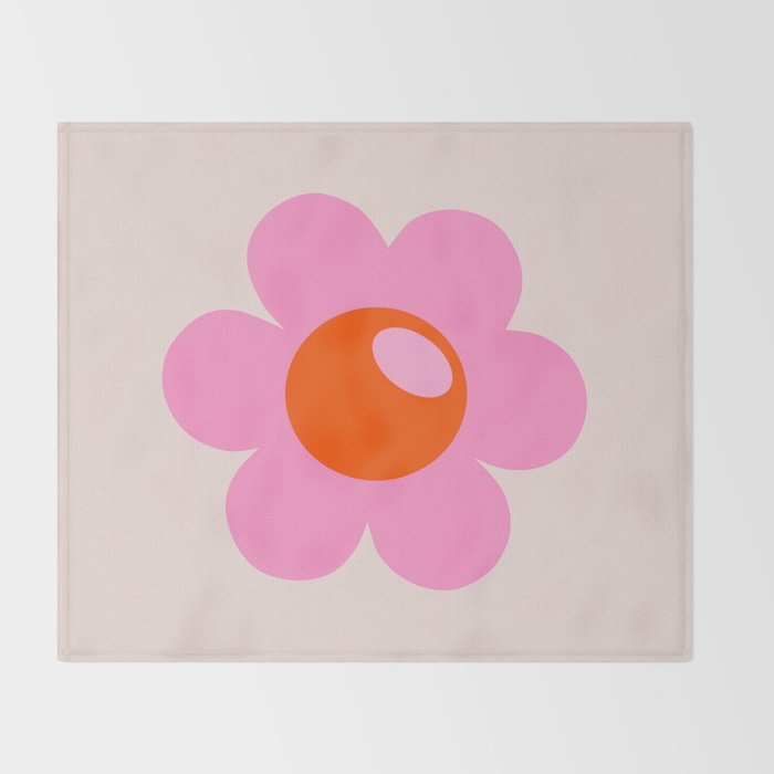 La Fleur | 05 - Abstract Retro Flower Print Pink Orange And Neutral Boho Decor Modern Floral Throw Blanket Gallery Image 2
