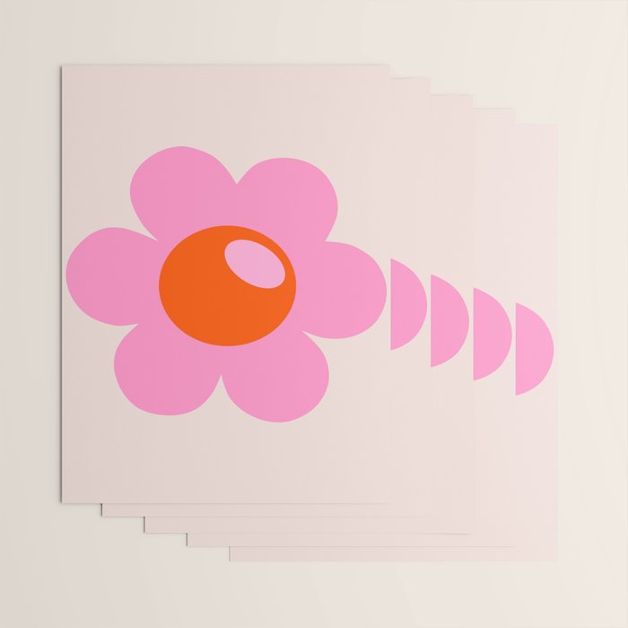 La Fleur | 05 - Abstract Retro Flower Print Pink Orange And Neutral Boho Decor Modern Floral Wrapping Paper Gallery Image 3