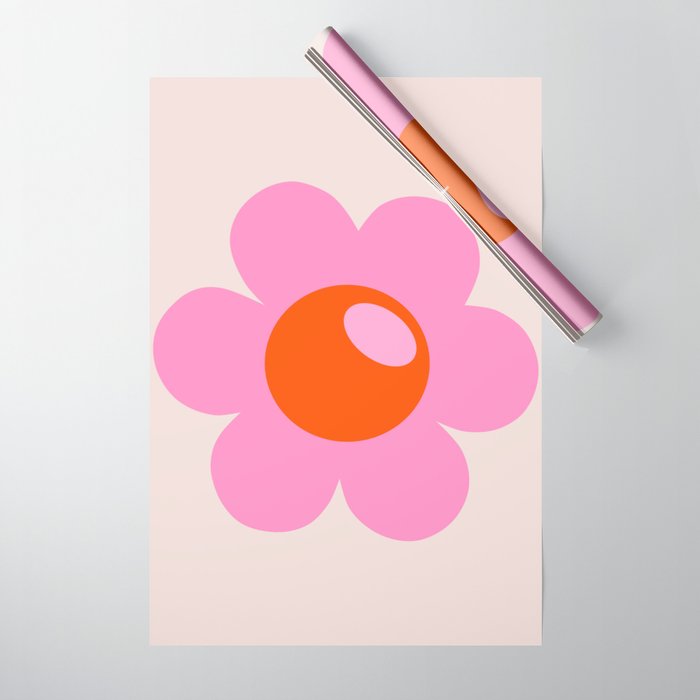 La Fleur | 05 - Abstract Retro Flower Print Pink Orange And Neutral Boho Decor Modern Floral Wrapping Paper Gallery Image 1