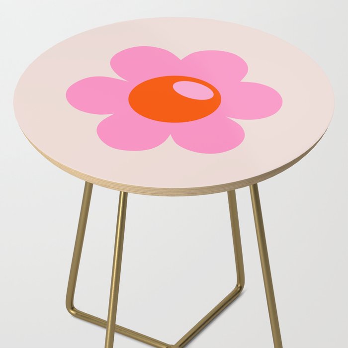 La Fleur | 05 - Abstract Retro Flower Print Pink Orange And Neutral Boho Decor Modern Floral Side Table Gallery Image 2