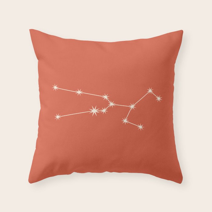Taurus Zodiac Star Constellation Line Art Coral Red Throw Pillow Gallery Image 6