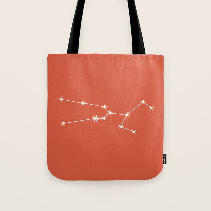Taurus Zodiac Star Constellation Line Art Coral Red Tote Bag Gallery Image 1