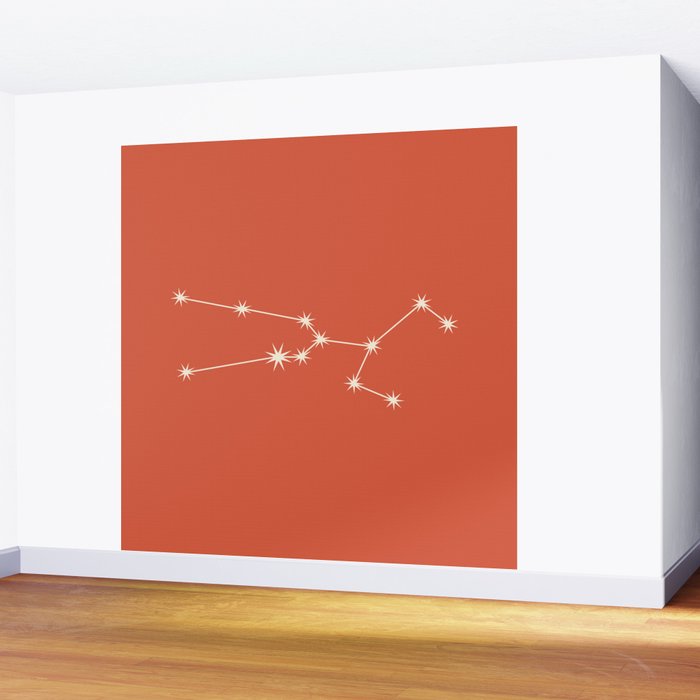 Taurus Zodiac Star Constellation Line Art Coral Red Wall Mural Gallery Image 2