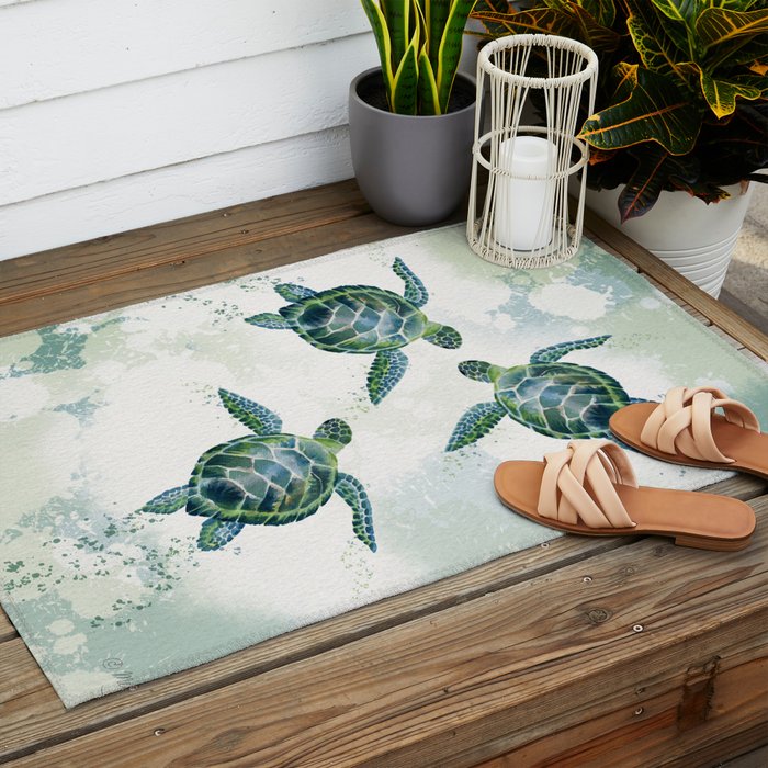 Swimming Together 3 - Sea Turtle  Outdoor Rug Gallery Image 2
