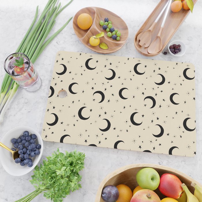 Goodnight Sky - black and cream  Cutting Board Gallery Image 2
