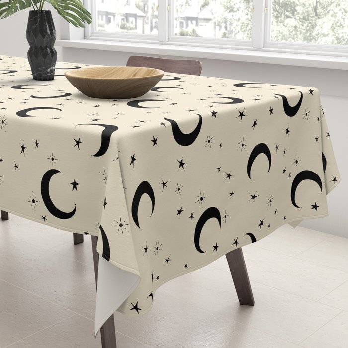Goodnight Sky - black and cream  Tablecloth Gallery Image 3