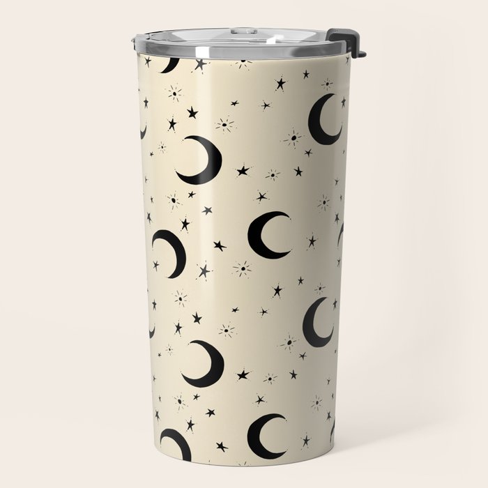 Goodnight Sky - black and cream  Travel Mug Gallery Image 2