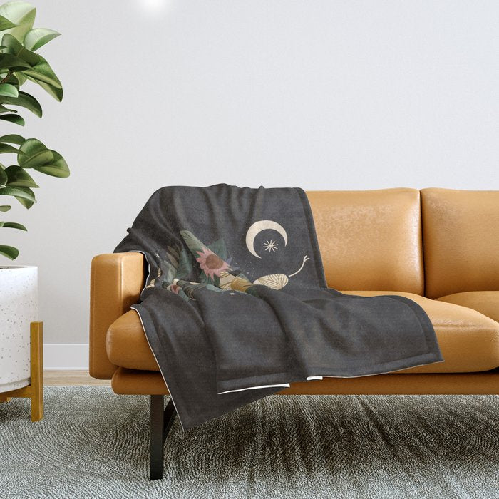 Year of the Snake - 2025 Calendar - Black Throw Blanket Gallery Image 1