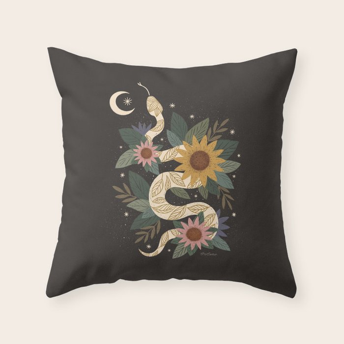 Year of the Snake - 2025 Calendar - Black Throw Pillow Gallery Image 1