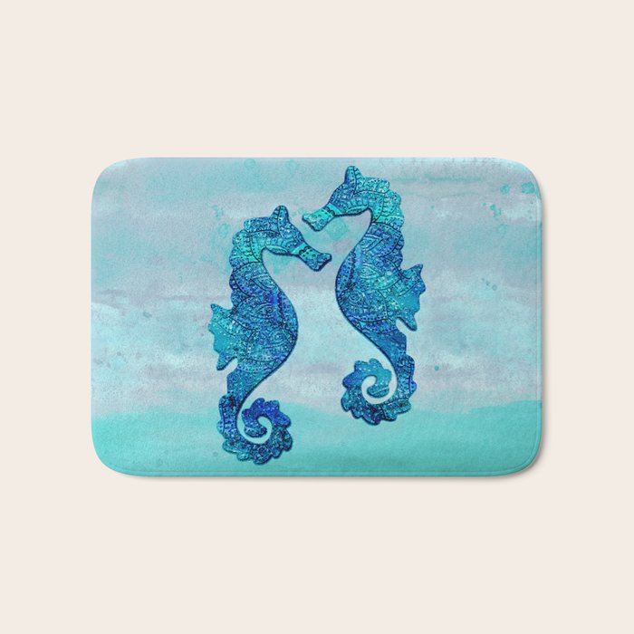 Blue Seahorse Couple Underwater Bath Mat Gallery Image 1
