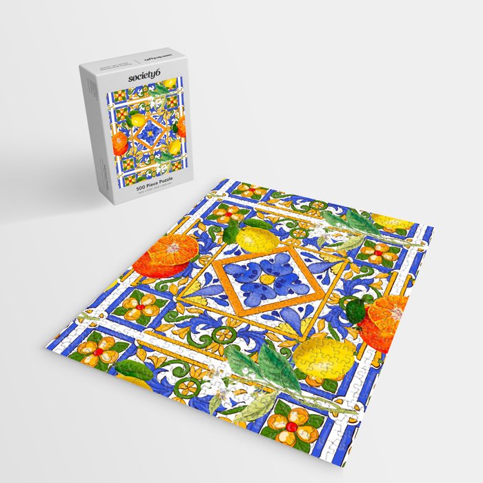 Summer ,Sicilian tiles ,citrus,oranges,majolica,lemons ,Mediterranean  Jigsaw Puzzle Gallery Image 2
