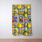 Summer ,Sicilian tiles ,citrus,oranges,majolica,lemons ,Mediterranean  Window Curtain Gallery Image 3