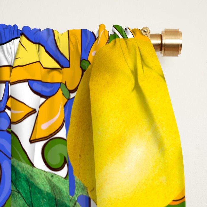 Summer ,Sicilian tiles ,citrus,oranges,majolica,lemons ,Mediterranean  Window Curtain Gallery Image 2