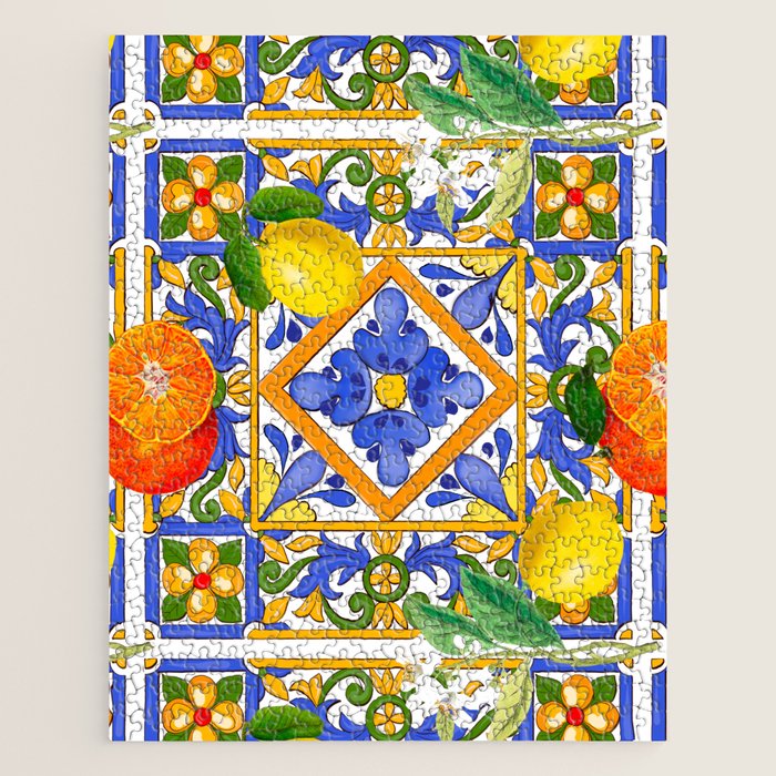 Summer ,Sicilian tiles ,citrus,oranges,majolica,lemons ,Mediterranean  Jigsaw Puzzle Gallery Image 1