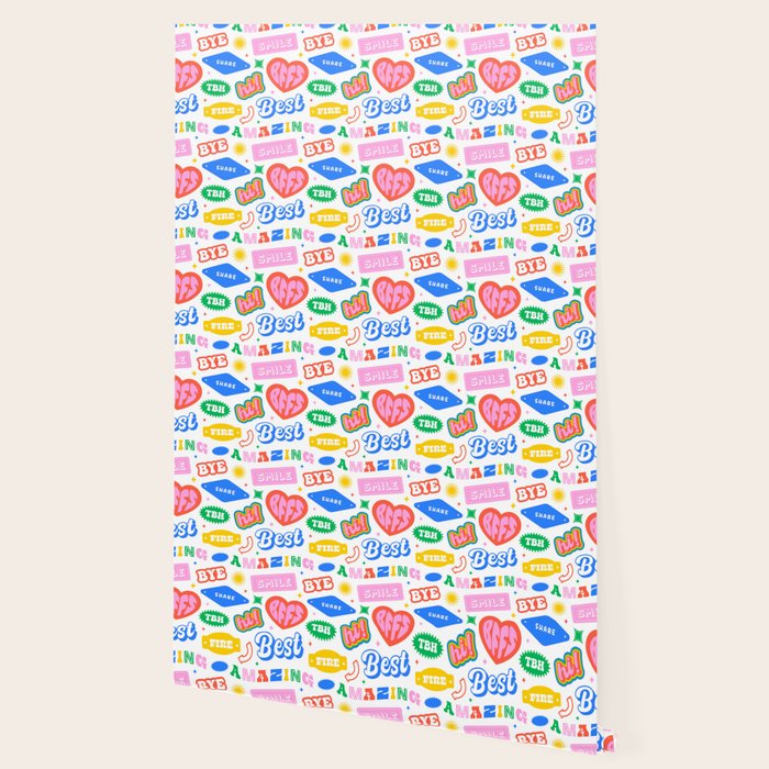 Retro funny sticker quote label pattern Wallpaper Gallery Image 2