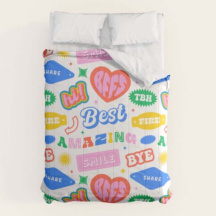 Retro funny sticker quote label pattern Comforter Gallery Image 6