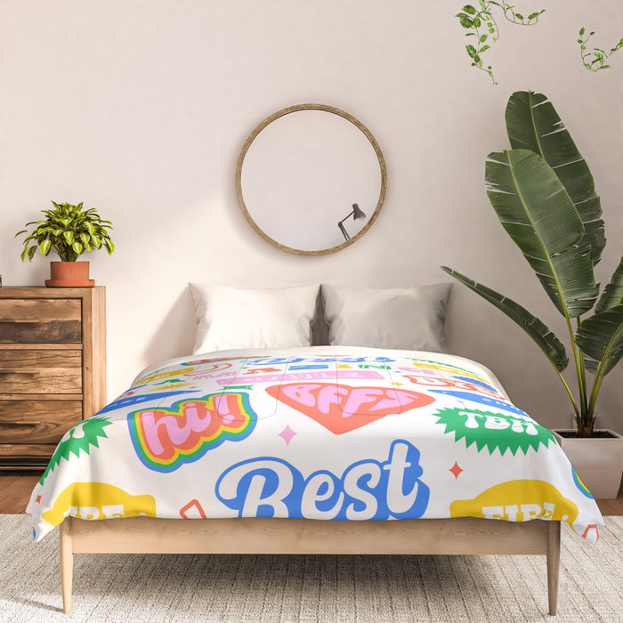 Retro funny sticker quote label pattern Comforter Gallery Image 3