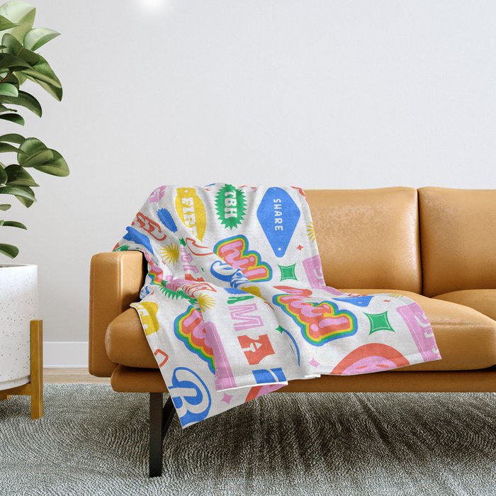 Retro funny sticker quote label pattern Throw Blanket Gallery Image 1