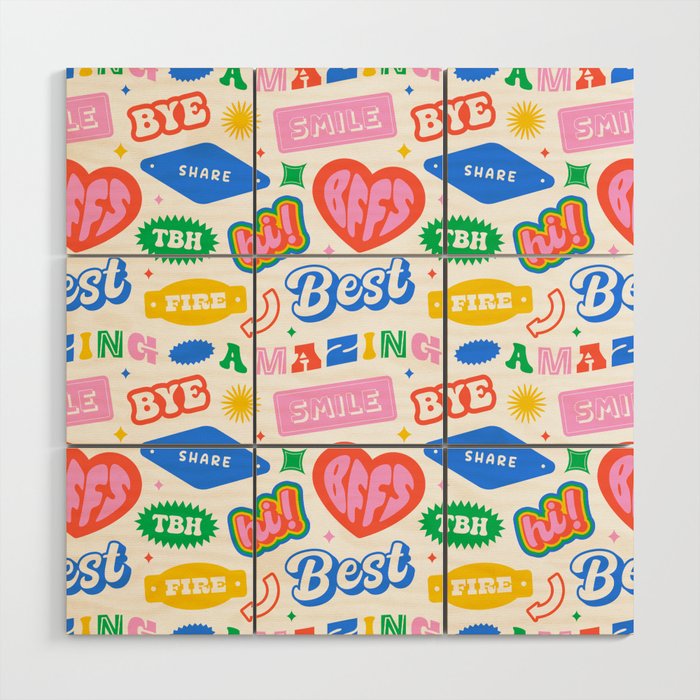 Retro funny sticker quote label pattern Wood Wall Art Gallery Image 1