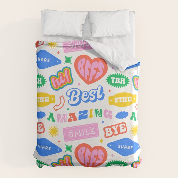 Retro funny sticker quote label pattern Duvet Cover Gallery Image 1