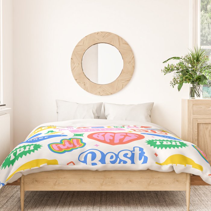 Retro funny sticker quote label pattern Duvet Cover Gallery Image 3
