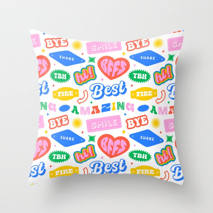Retro funny sticker quote label pattern Throw Pillow Gallery Image 6
