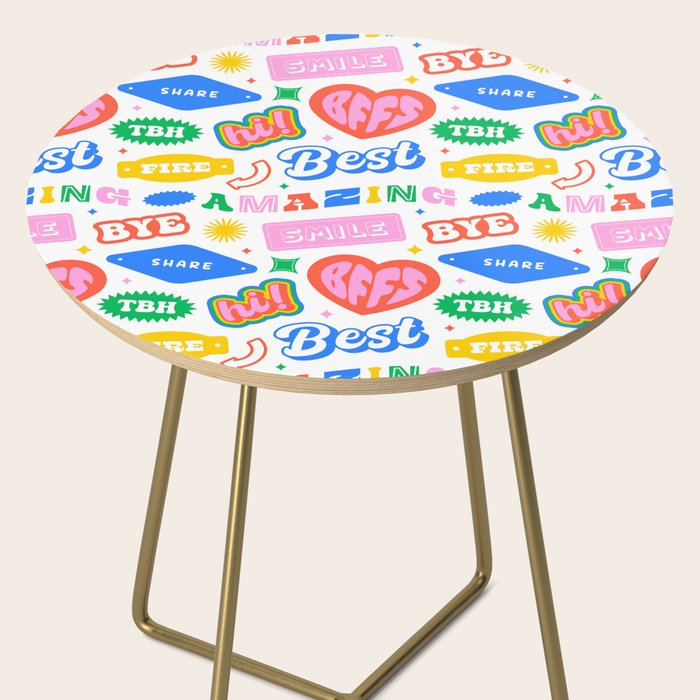 Retro funny sticker quote label pattern Side Table Gallery Image 2