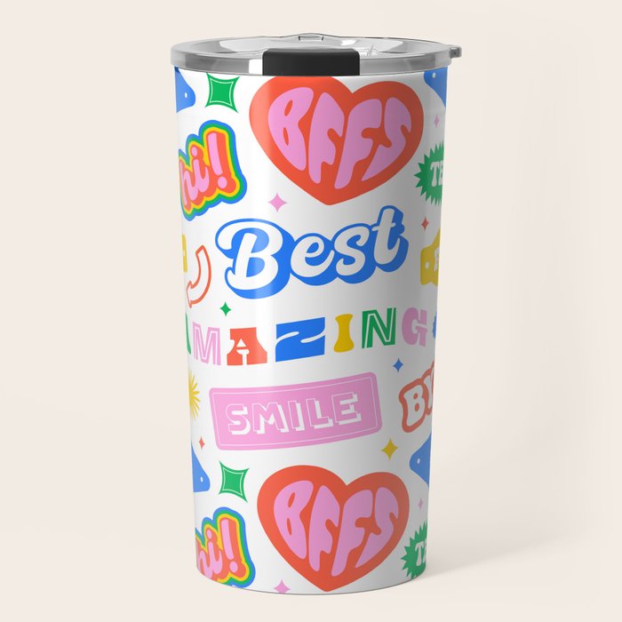 Retro funny sticker quote label pattern Travel Mug Gallery Image 1