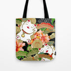 Japanese Maneki Neko lucky cat Pattern 001 Tote Bag Gallery Image 1