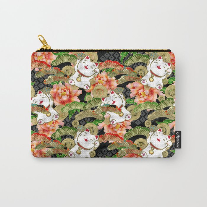 Japanese Maneki Neko lucky cat Pattern 001 Carry All Pouch Gallery Image 1