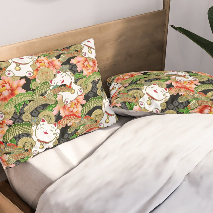 Japanese Maneki Neko lucky cat Pattern 001 Pillow Sham Gallery Image 2