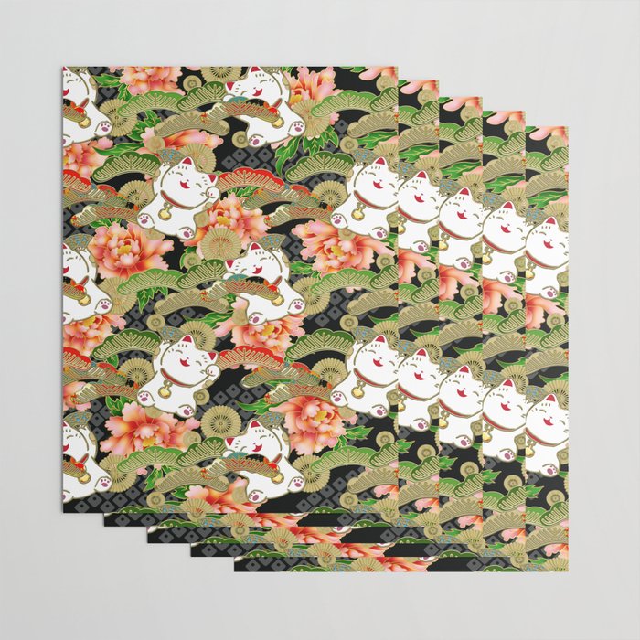 Japanese Maneki Neko lucky cat Pattern 001 Wrapping Paper Gallery Image 3