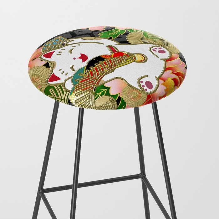 Japanese Maneki Neko lucky cat Pattern 001 Stool Gallery Image 2